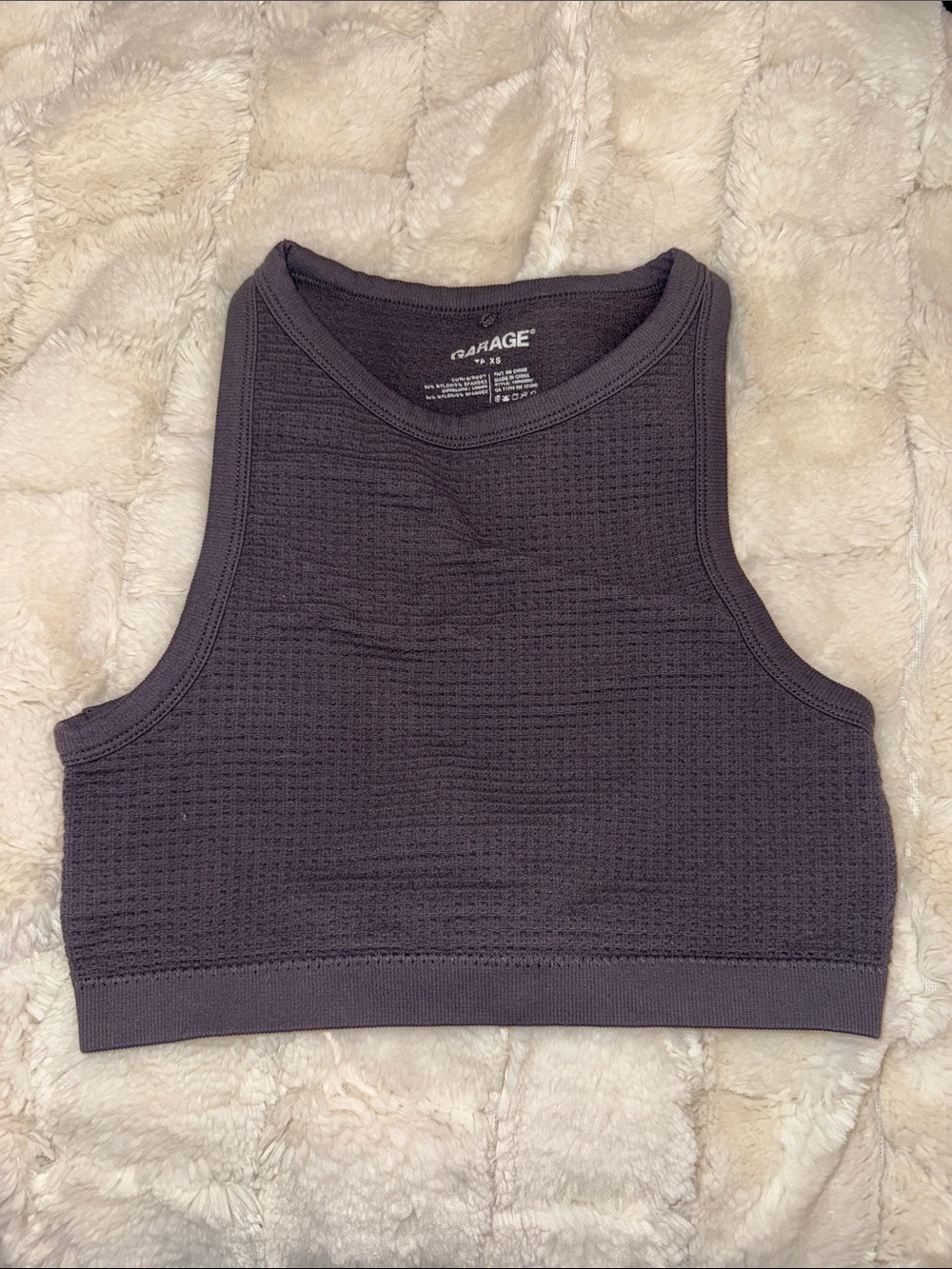 Garage Dark Charcoal Ribbed Cropped Tank